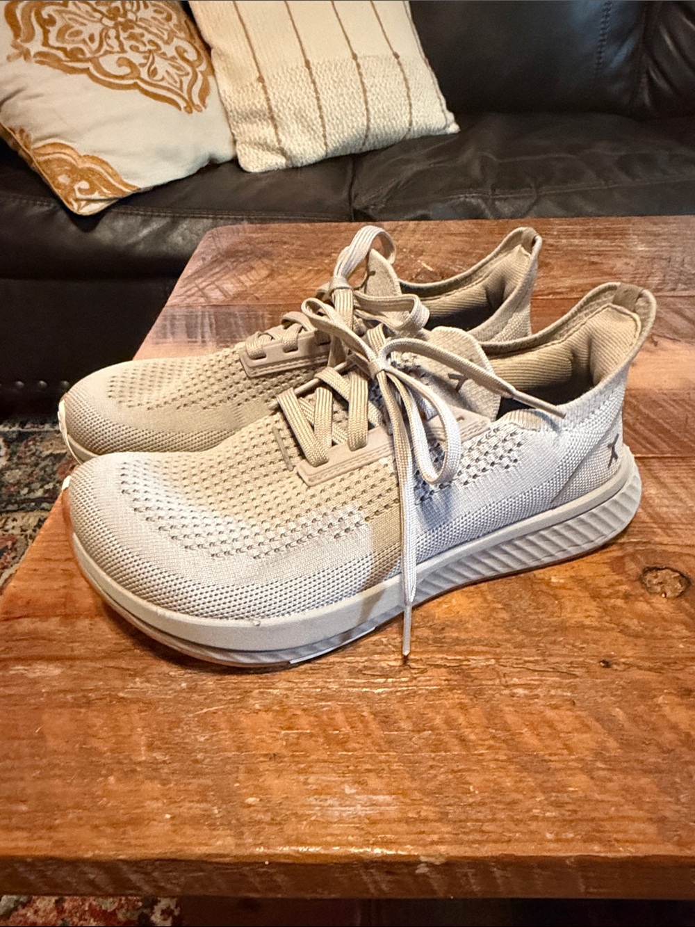 Light Beige Knit Athletic Sneakers - Women's Comfort Running Shoes